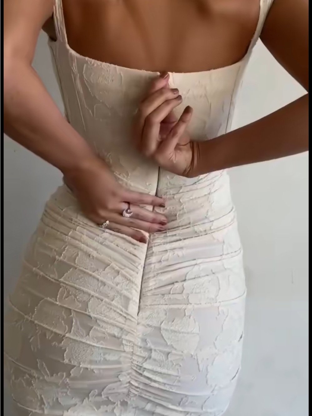 Anthropologie Cream Lace Backless Ruched Bodycon Dress